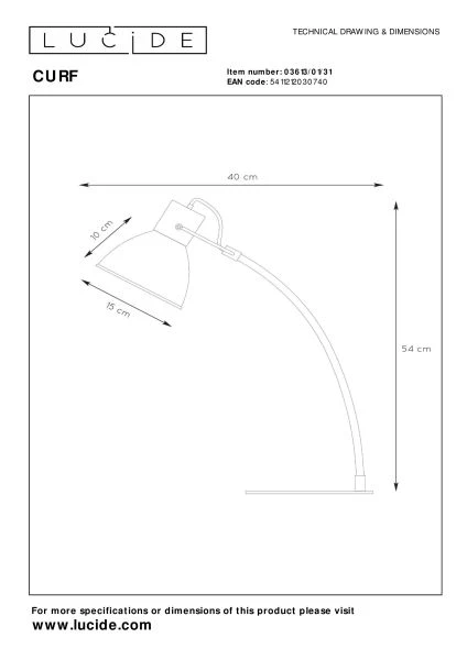 Lucide CURF - Desk lamp - 1xE27 - White - technical